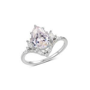 Princess Style Pear Cut Moissanite 925 Sterling Silver Crown Ring &ndash; 925 sterling silver