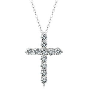Round Moissanite 925 Sterling Silver Religious Cross Pendant Necklace &ndash; 925 sterling silver