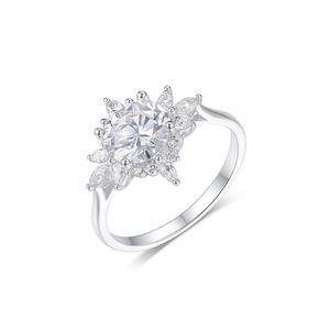 Round Center Stone Sunflower Moissanite 925 Sterling Silver Ring &ndash; 925 sterling silver