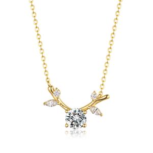Moissanite Antler Branch Leaf Pendant 925 Sterling Silver Necklace &ndash; 925 sterling silver