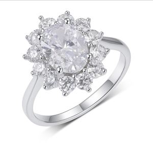 Oval Sunflower Halo Moissanite Ring 925 Sterling Silver Ring &ndash; 925 sterling silver