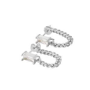 Modern Geometry CZ Rectangle Hollow Chain 925 Sterling Silver Hoop Earrings &ndash; 925 sterling silver