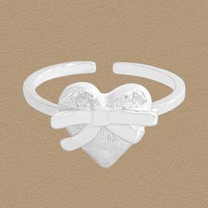 Women Heart With Bow-knot  925 Sterling Silver Adjustable Ring &ndash; 925 sterling silver