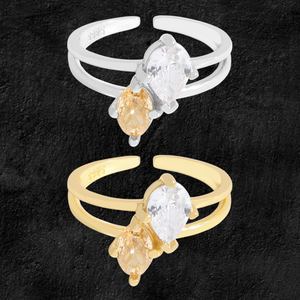 Women Elegant Champagne Color White Oval Waterdrop CZ 925 Sterling Silver Adjustable Ring &ndash; 925 sterling silver