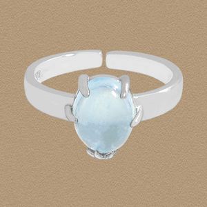 Women Simple Oval Natural Aquamarine 925 Sterling Silver Adjustable Ring &ndash; 925 sterling silver