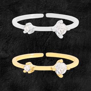 Simple Double Mother Child Round CZ 925 Sterling Silver Adjustable Ring &ndash; 925 sterling silver