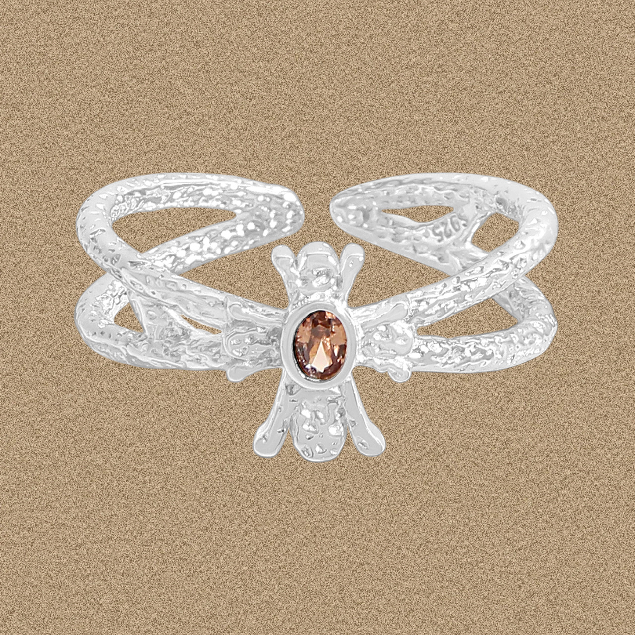 Elegant Double Layers Brown Oval CZ Wand 925 Sterling Silver Adjustable Ring &ndash; 925 sterling silver