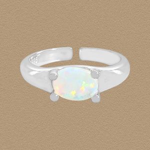 Women Simple Oval Natural Opal 925 Sterling Silver Adjustable Ring &ndash; 925 sterling silver