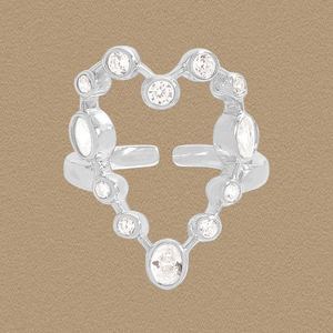 Holiday Round CZ Hollow Heart 925 Sterling Silver Adjustable Ring &ndash; 925 sterling silver