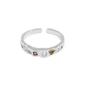 Colorful Geomrtry Round Square CZ Gemstone 925 Sterling Silver Open Ring &ndash; 925 sterling silver