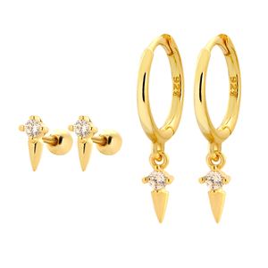Delicate Modern Minimalist Fashion Jewelry Geometric Spike 925 Sterling Silver Hoop Ear Stud Earrings &ndash; 925 sterling silver
