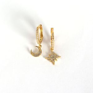 Asymmetry CZ Star Crescent Moon 925 Sterling Silver Leverback Earrings &ndash; 925 sterling silver