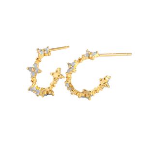 Girl CZ Four Leaf Clover Flower C Shape 925 Sterling Silver Hoop Earrings &ndash; 925 sterling silver