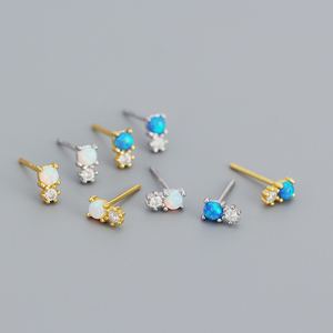 New Round Created Opal Snowman  CZ 925 Sterling Silver Stud Earrings &ndash; 925 sterling silver