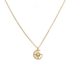 Sweet CZ Star Crescent Moon 925 Sterling Silver Necklace &ndash; 925 sterling silver