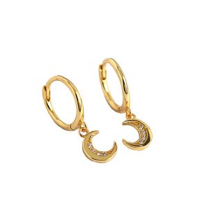 Sweet CZ Crescent Moon 925 Sterling Silver Hoop Earrings &ndash; 925 sterling silver