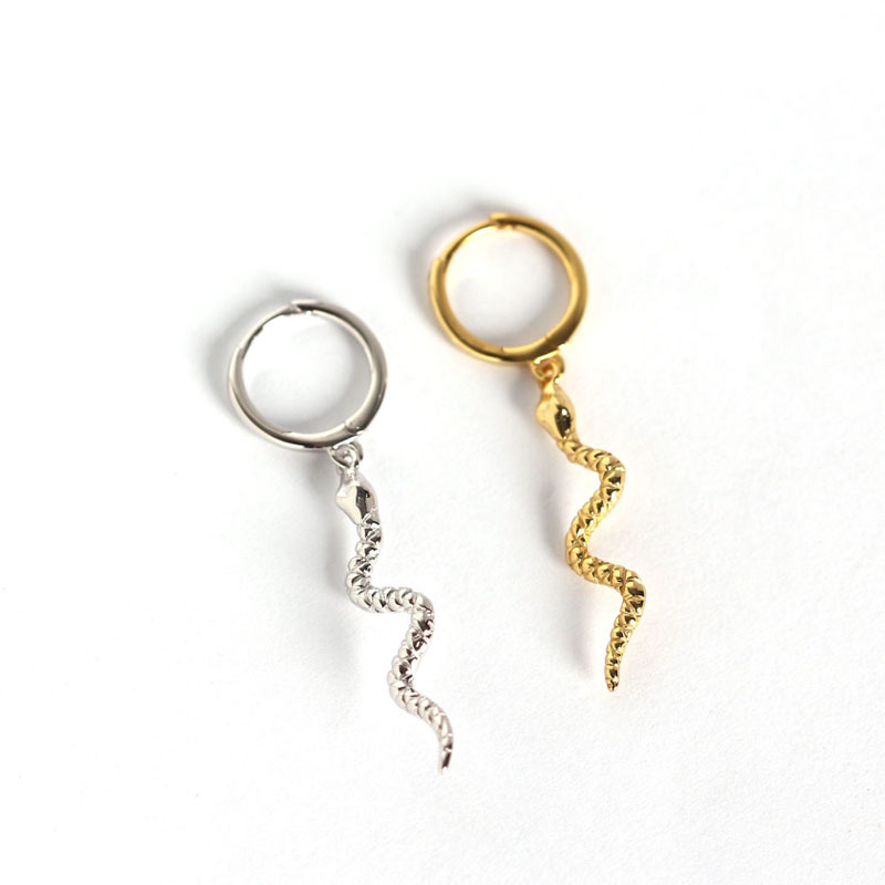 Snake Wave Dangling 925 Sterling Silver Hoop Earrings &ndash; 925 sterling silver