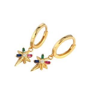 Colorful CZ Octagonal Star Simple 925 Sterling Silver Hoop Earrings &ndash; 925 sterling silver