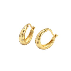 Hot Shining CZ Eight Pointed Stars 925 Sterling Silver Hoop Earrings &ndash; 925 sterling silver