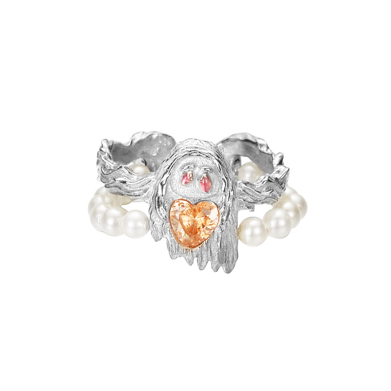 Halloween Double Layers Shell Pearls CZ Ghost 925 Sterling Silver Adjustable Ring &ndash; 925 sterling silver