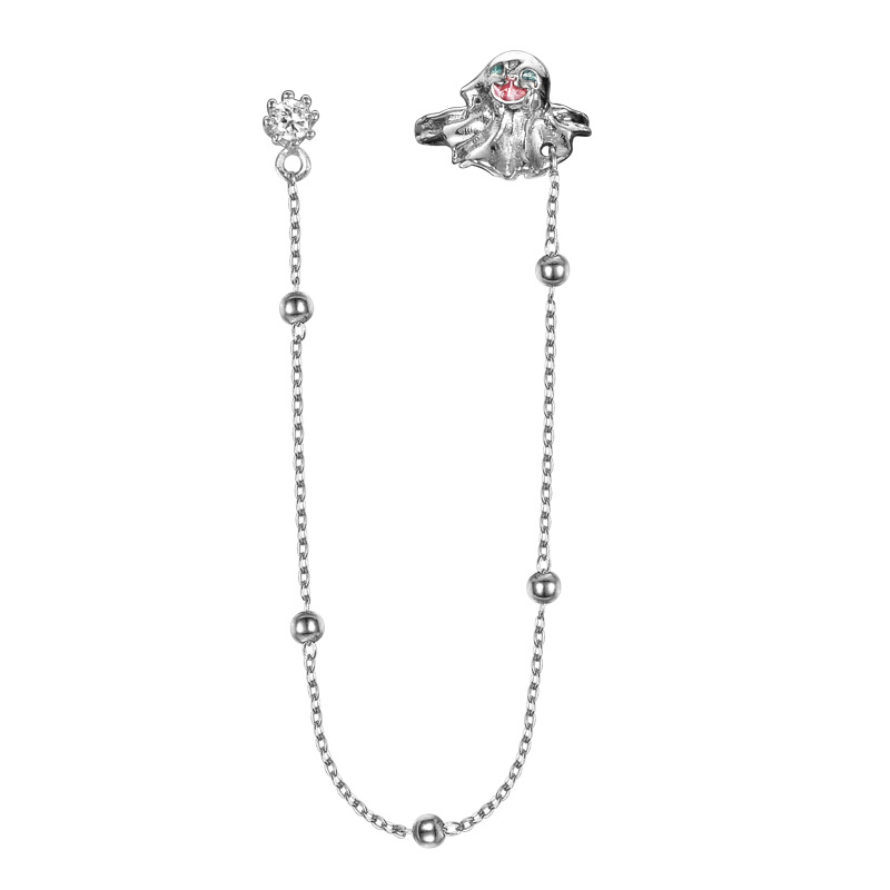 Halloween Gift Ghost CZ Chain 925 Sterling Silver Stud Earring Clip (Single) &ndash; 925 sterling silver