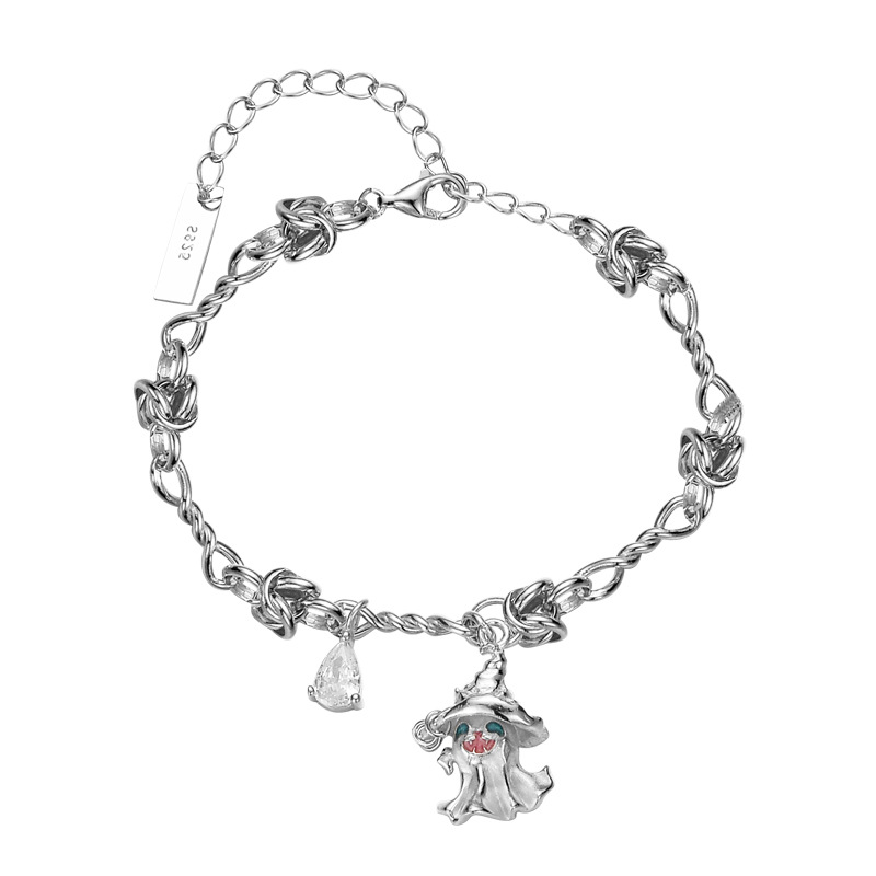 Halloween Magic Hat Ghost CZ Hollow Chain 925 Sterling Silver Bracelet &ndash; 925 sterling silver