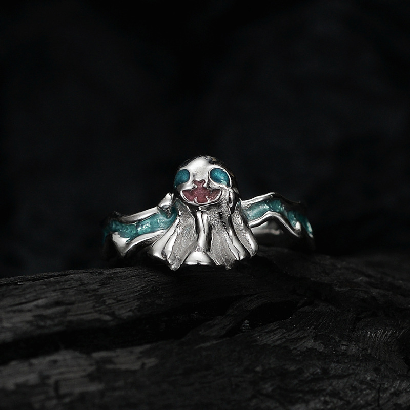 Halloween Fashion Blue Epoxy Ghost 925 Sterling Silver Adjustable Ring &ndash; 925 sterling silver