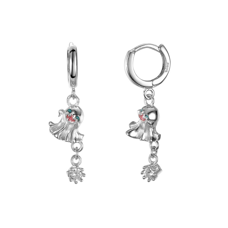 Halloween Holiday CZ Ghost 925 Sterling Silver Leverback Dangling Earring(Single) &ndash; 925 sterling silver