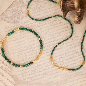 Green Malachite Beaded Geometric Design 18K Gold Plated 925 Sterling Silver Necklace &ndash; 925 sterling silver
