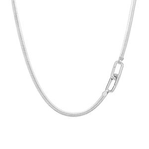 Geometric Snake Solid 925 Sterling Silver Oval Link Clasp Chain Minimalist Layering Collarbone Necklace &ndash; 925 sterling silver