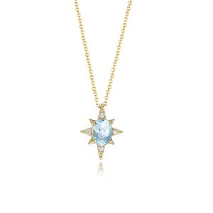 Gift Blue Oval Natural Topaz The Eightfold Star 925 Sterling Silver Necklace &ndash; 925 sterling silver