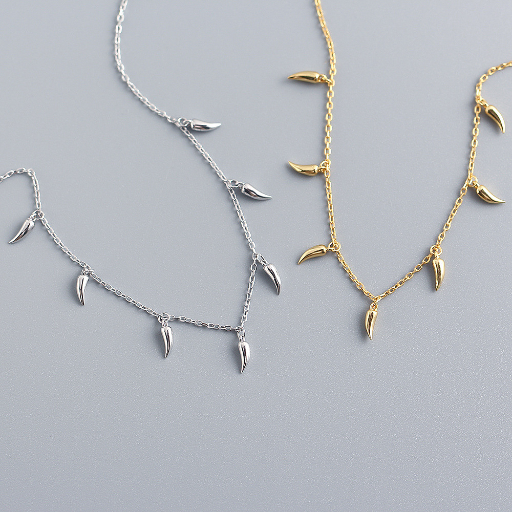 Women Layering Elegant Modern Chain Minimalist Fang Charm 925 Sterling Silver Collarbone Necklace &ndash; 925 sterling silver