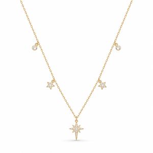 Celestial North Star And Five Point Star Cubic Zirconia 925 Sterling Silver Station Chain Necklace &ndash; 925 sterling silver