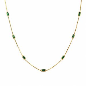 Mini Delicate Green Rectangular Stone 925 Sterling Silver Station Chain Simple Layered Clavicle Necklace &ndash; 925 sterling silver