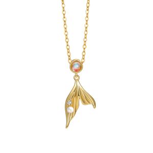 Mermaid Tail Pearl 925 Sterling Silver Necklace Semi Transparent Round Decorative Fashion Simple Pendant Necklace &ndash; 925 sterling silver