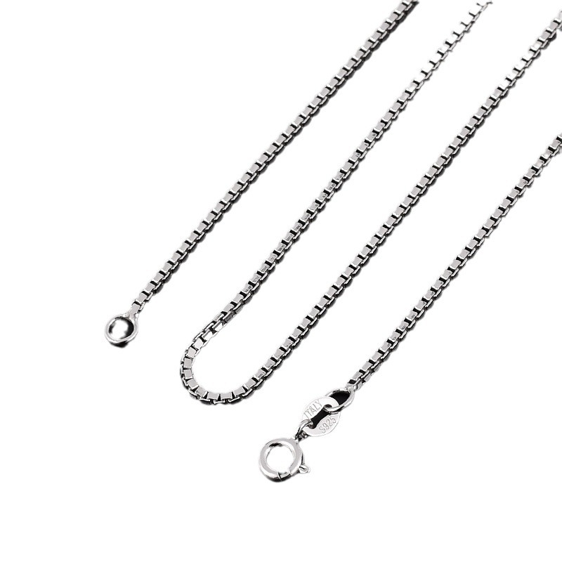 Polished Finish Casual Hip Hop Style JewelryGeometric Square Box Chain Necklace Solid 925 Sterling Silver Minimalist Unisex Long Chain Necklace &ndash; 925 sterling silver