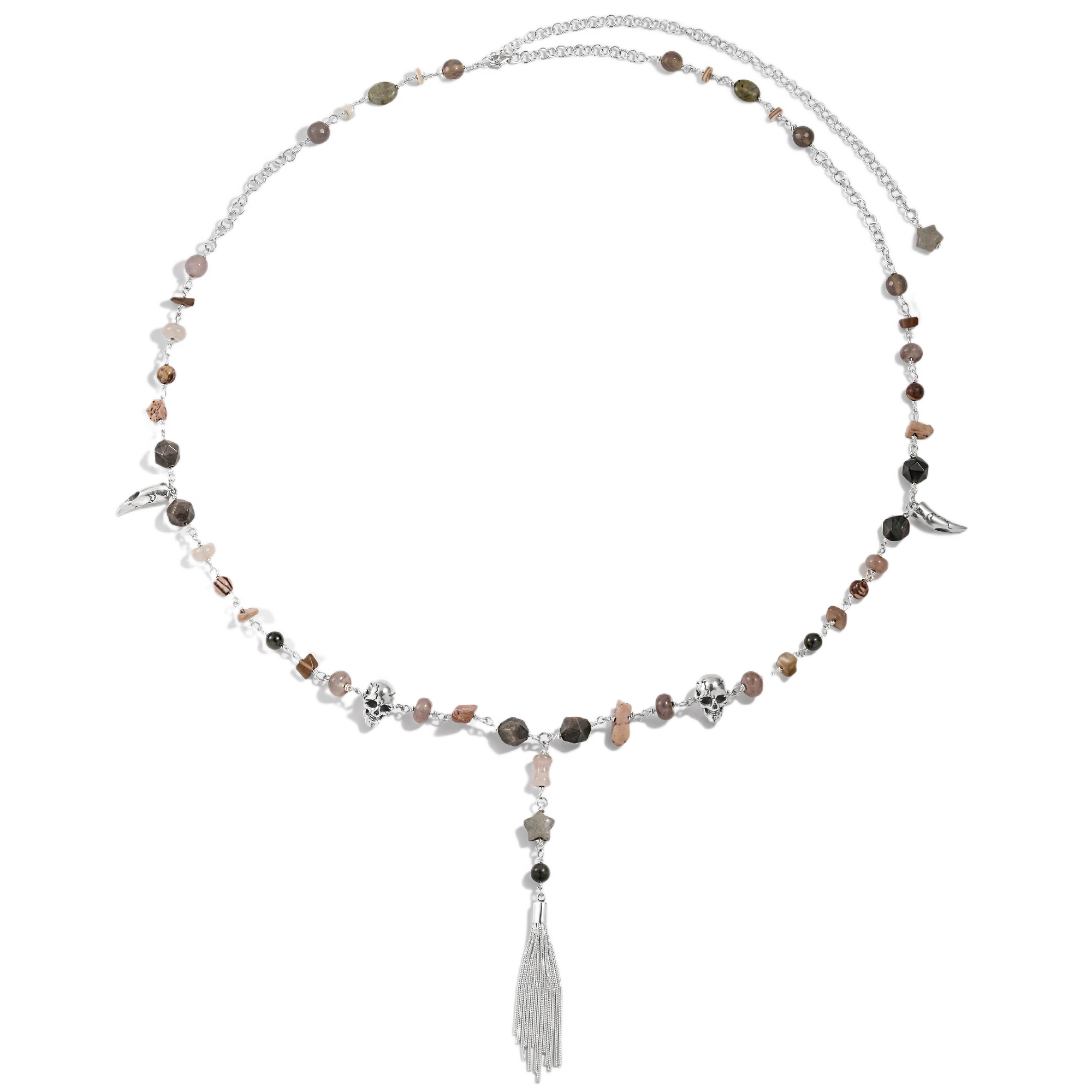 Statement Metal Jewelry Edgy 925 Pure Silver Fashion Skull Head Irregular Stone Tassels Waist Chain Metal &ndash; 925 sterling silver