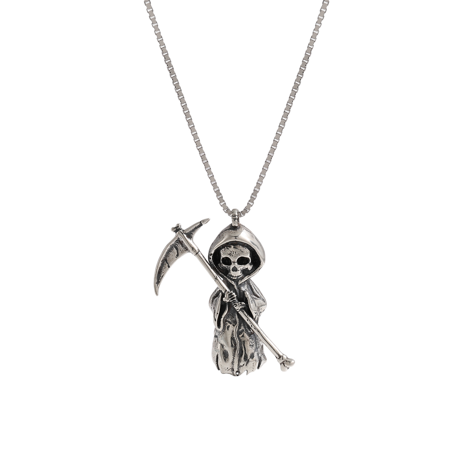 Vintage A Skeleton Holding A Sickle 925 Sterling Silver Necklace &ndash; 925 sterling silver