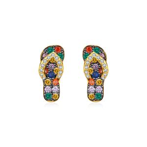 Colorful Skateboard Style Cubic Zirconia Gold Plated 925 Sterling Silver Earrings &ndash; 925 sterling silver