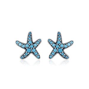 Retro Star Shaped Synthetic Turquoise 925 Sterling Silver Ocean Earrings &ndash; 925 sterling silver
