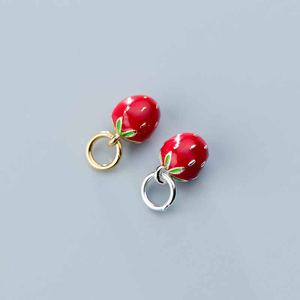 Cute Mini Red Strawberry 925 Sterling Silver DIY Charm &ndash; 925 sterling silver