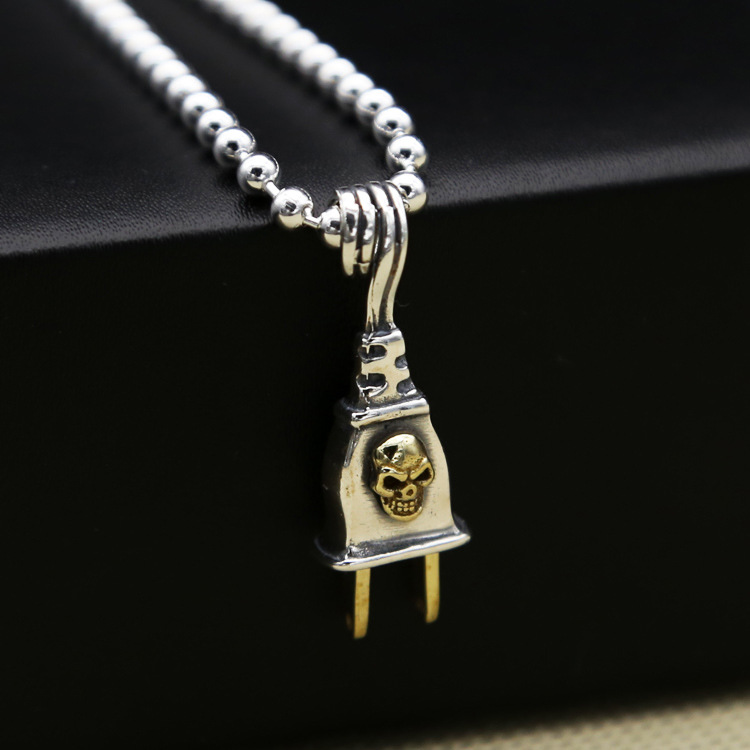 Vintage Skeleton Skull Plug Pin 925 Sterling Silver Men 250V Pendant &ndash; 925 sterling silver