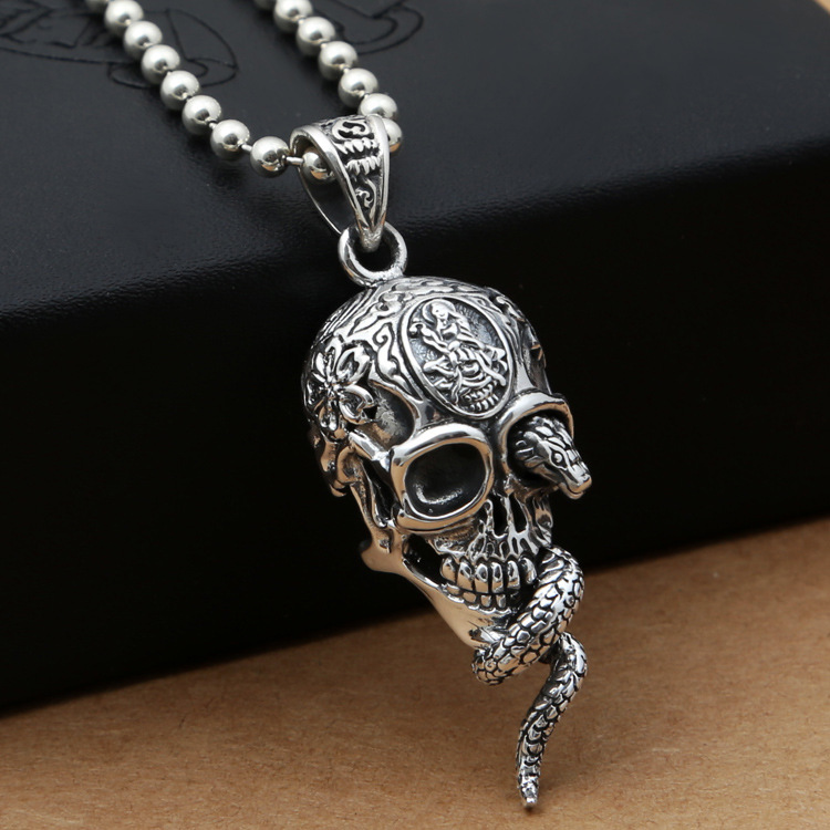 Vintage Punk Skull Head 925 Sterling Silver Pendant &ndash; 925 sterling silver