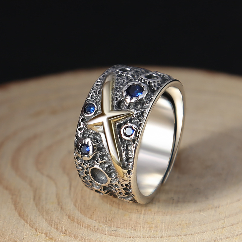 Vintage Cross CZ Solid 925 Sterling Silver Adjustable Ring Men &ndash; 925 sterling silver