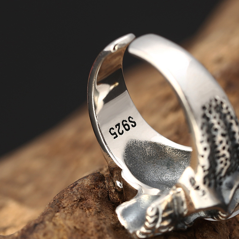 Men's Vintage Devil Eye Skull 925 Sterling Silver Adjustable Ring &ndash; 925 sterling silver