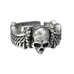 Men's Vintage Skull Head 925 Sterling Silver Adjustable Ring &ndash; 925 sterling silver