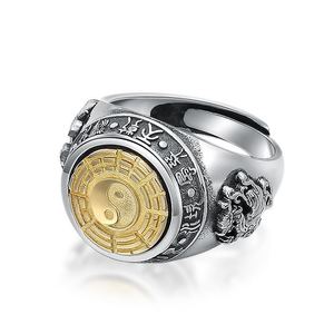 Men's Eight Trigrams 925 Sterling Silver Adjustable Ring &ndash; 925 sterling silver