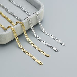 Women Layering Casual Party Modern Vintage Fashion Jewelry Flat Link Chain 925 Sterling Silver Cuban Chain Necklace &ndash; 925 sterling silver