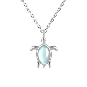 Synthetic Moonstone Turtle Pendant  925 Sterling Silver Necklace &ndash; 925 sterling silver