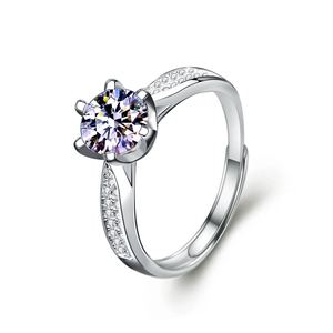 Simple Six Claw Round Moissanite CZ 925 Sterling Silver Adjustable Ring &ndash; 925 sterling silver